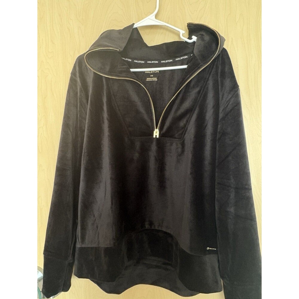 Halston Women's Velour Quarter-Zip Pullover Size XL Black